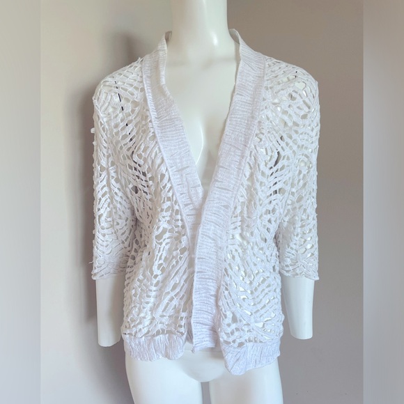 Chico's White Embroidered Open Cardigan Size 2 Large - Picture 1 of 11